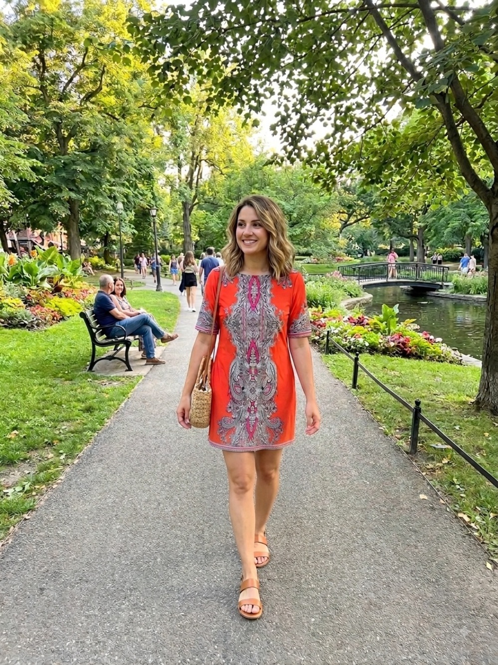 Studio One NY Women’s Orange Faux Embroidered Print Short Sleeve Shift Dress